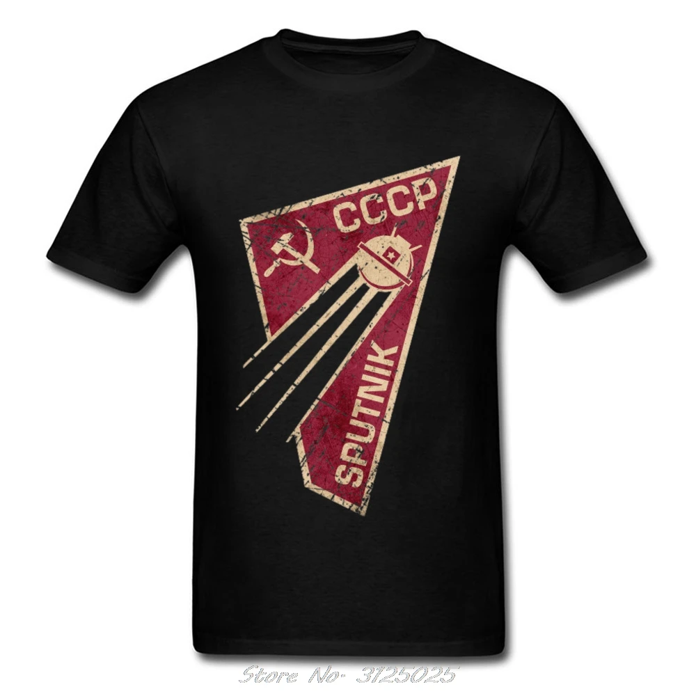 Geometric T-shirt Men CCCP T Shirt Russia C C C P Tshirt Sputnik-1 Space Program Tees Custom USSR Tops Streetwear Punk Shirts