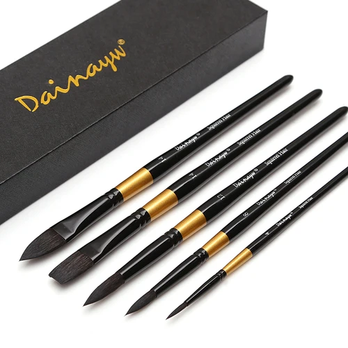 Imagen 2 del producto Dainayw Juego de pinceles de pintura de acuarela Pelo de ardilla Esfregona de pintura de artista profesional para tintas de acuarelas Gouache, 5 piezas