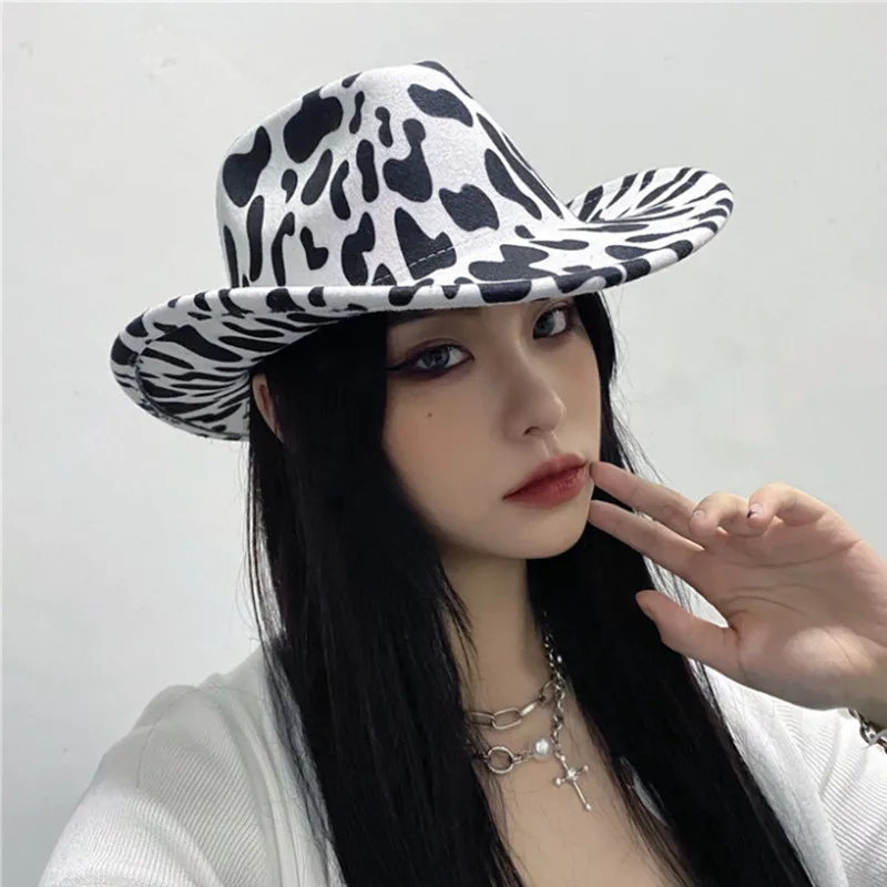 Cow hat with accessories fedora hat cowboy pattern hat female summer 2021 new style hip-hop retro sunscreen western curly Cows