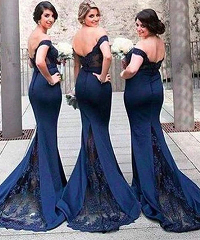 Vestidos de dama de honor de gasa con escote en V para mujer, Vestidos largos de tul de sirena de encaje negro, Vestidos de noche para fiesta de boda, Vestidos de dama de honor