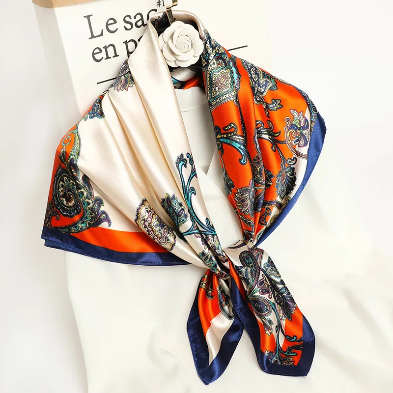 90*90Cm Khăn Lụa Vuông Nữ Thiết Kế Thời Trang Hoa Đẹp Foulard Satin Mềm Mại Khăn Choàng Kerchief Scarfs Cổ Khăn Trùm Đầu