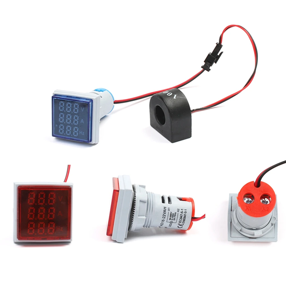 デジタル3-in-1電圧インジケーター,22mm,ac電流計,電圧計,hz,led電流計,信号計,ac 60-500v,カラフルな周波数
