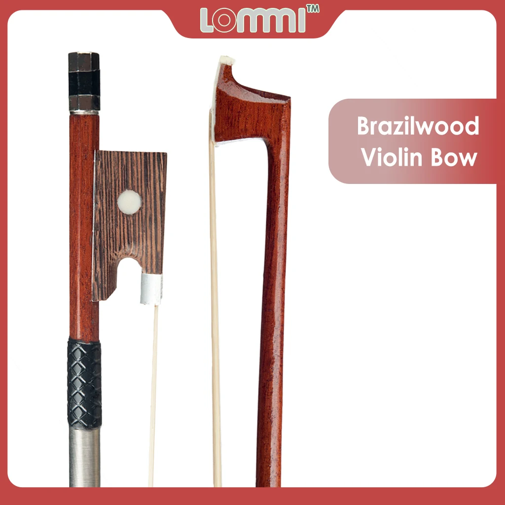 

LOMMI Professional 4/4 Full Size Brazilwood Ebony Frog Round Stick White Horsehair Violin Bow Beginner Level Practice Violin Bow