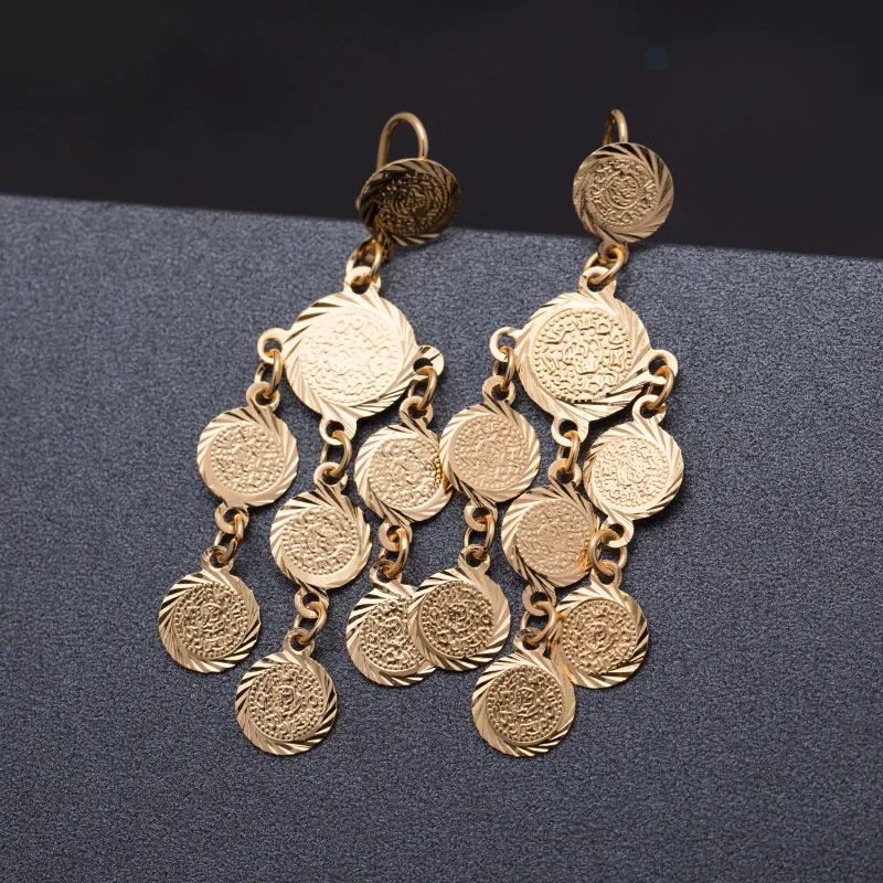 Wando Dubai Golod Color Coin Earrings for Women/School Girls Gold Color Jewelry Earring Arab Coins Middle East for Girls