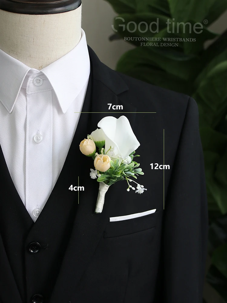 GT Lụa Corsages Boutonnieres Trang Trí Đám Cưới Hôn Nhân Hoa Hồng Wris Hoa Cho Khách Trắng