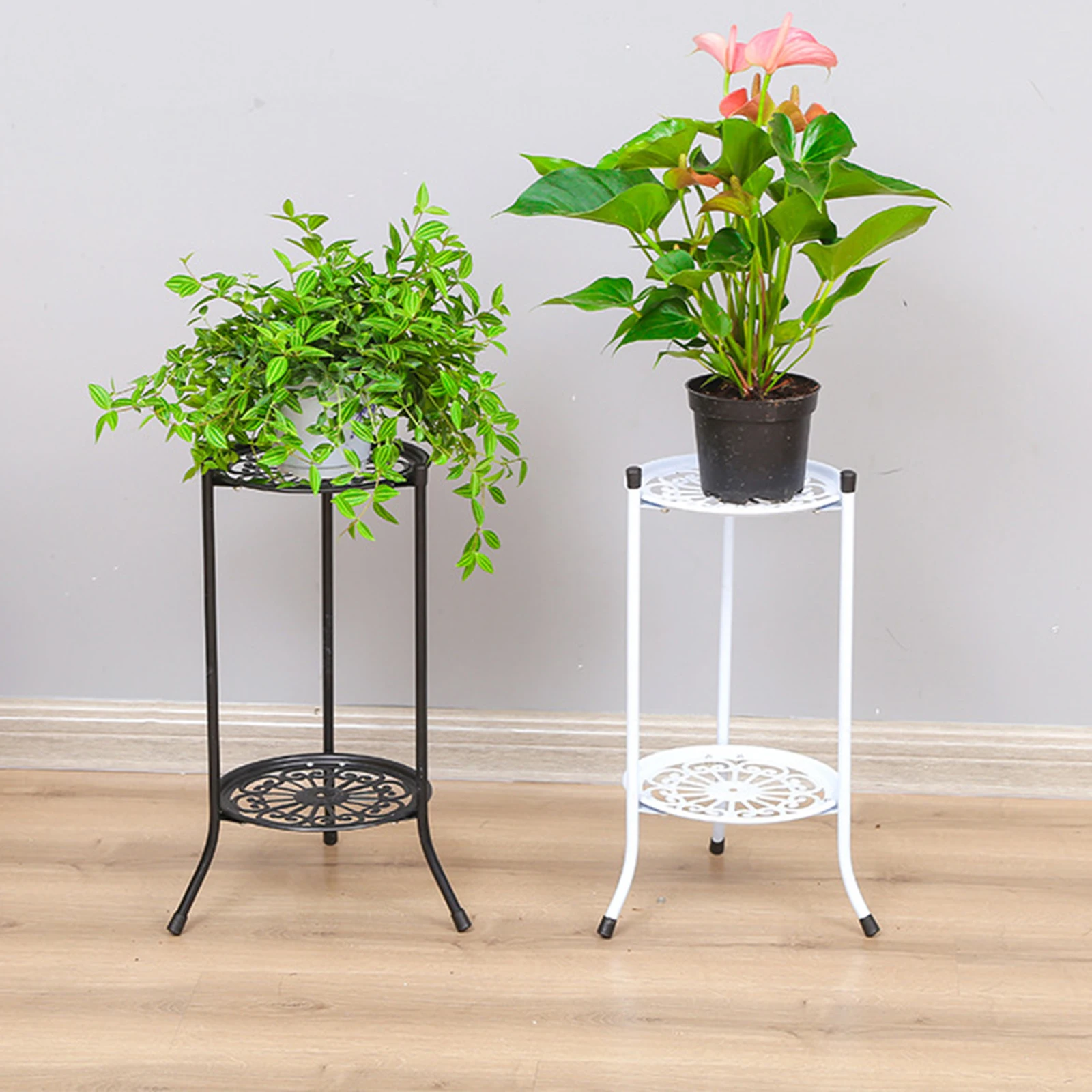 

2-tiered Tall Plant Stand Metal Plant Shelf Supports Rack Floor-standing Flower Stand For Indoor Outdoor Home Decoration