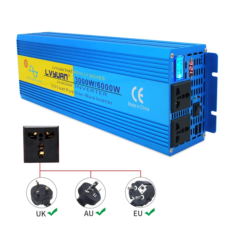 Inverter a onda sinusoidale pura 4000W/5000W/6000W DC 12V/24V a AC 220V 230V convertitore di tensione LCD e Display a LED doppia presa universale