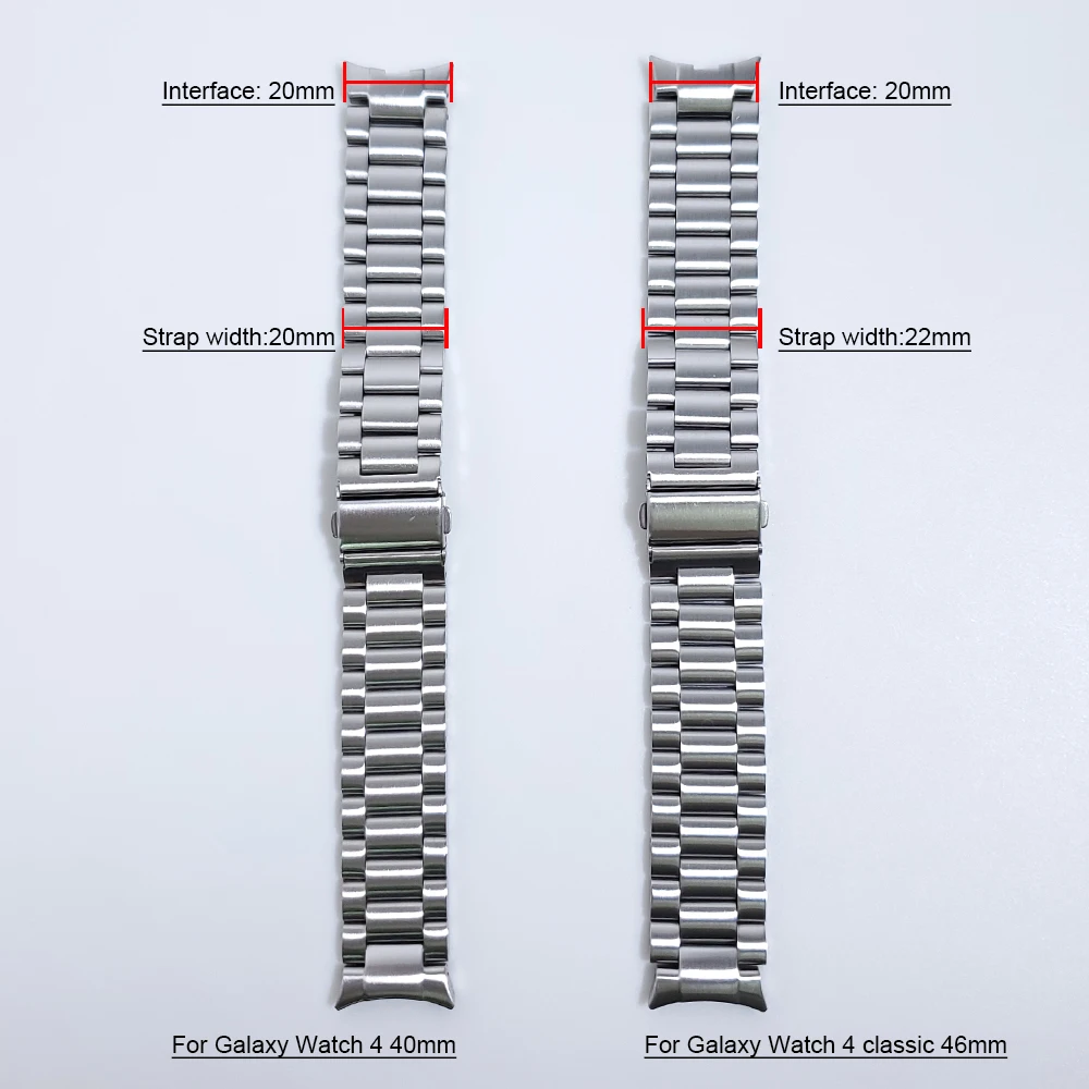 삼성 갤럭시 워치 4 용 스테인레스 스틸 스트랩 44mm 40mm/클래식 46mm 42mm 시계 밴드, 간격 없음 금속 밴드 곡선 엔드 팔찌