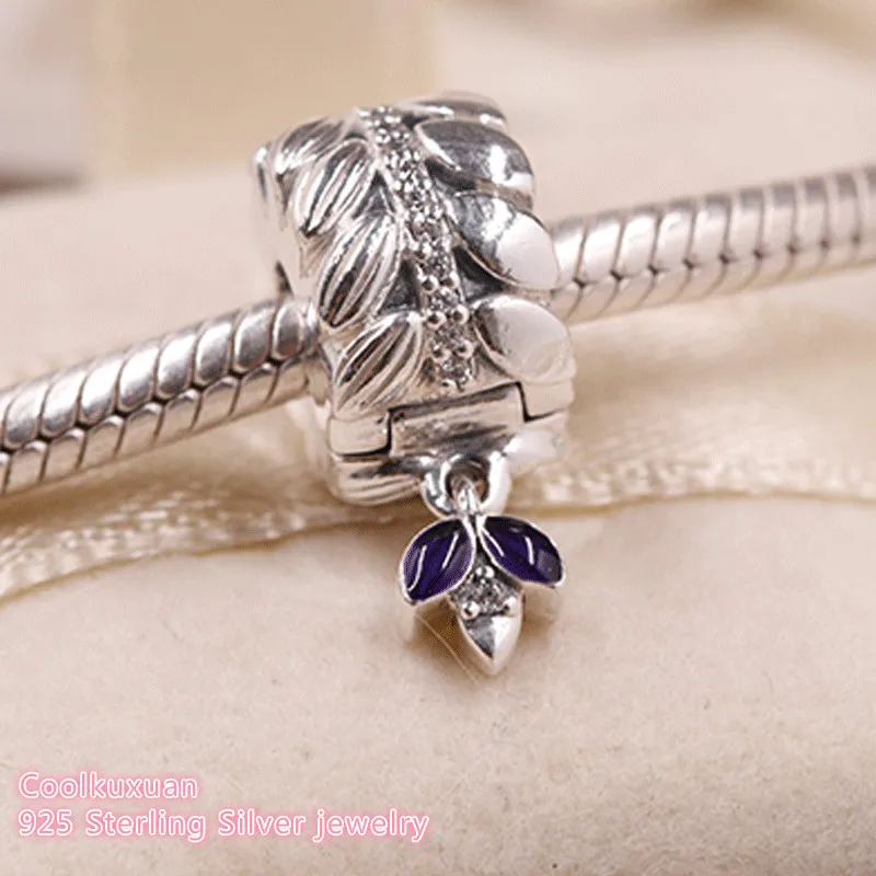 

Autumn 925 Sterling Silver Grains of Energy Clip, Clear CZ & Purple Enamel Beads Fit Original Pandora Charms Bracelet DIY