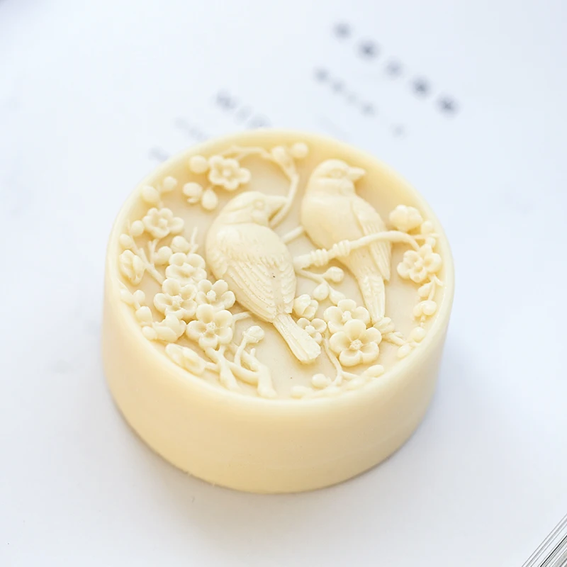 Bird Flower Soap Mold Round Shape Birds DIY Soap Silicone Molds for Scented Candle Plaster Making Mousee Cake Resin Craft Mould