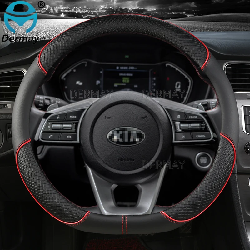 Microfiber Leather DERMAY Car Steering Wheel Cover for Kia Ceed XCeed Ceed SW Pro_Ceed GT Auto Accessories Interior