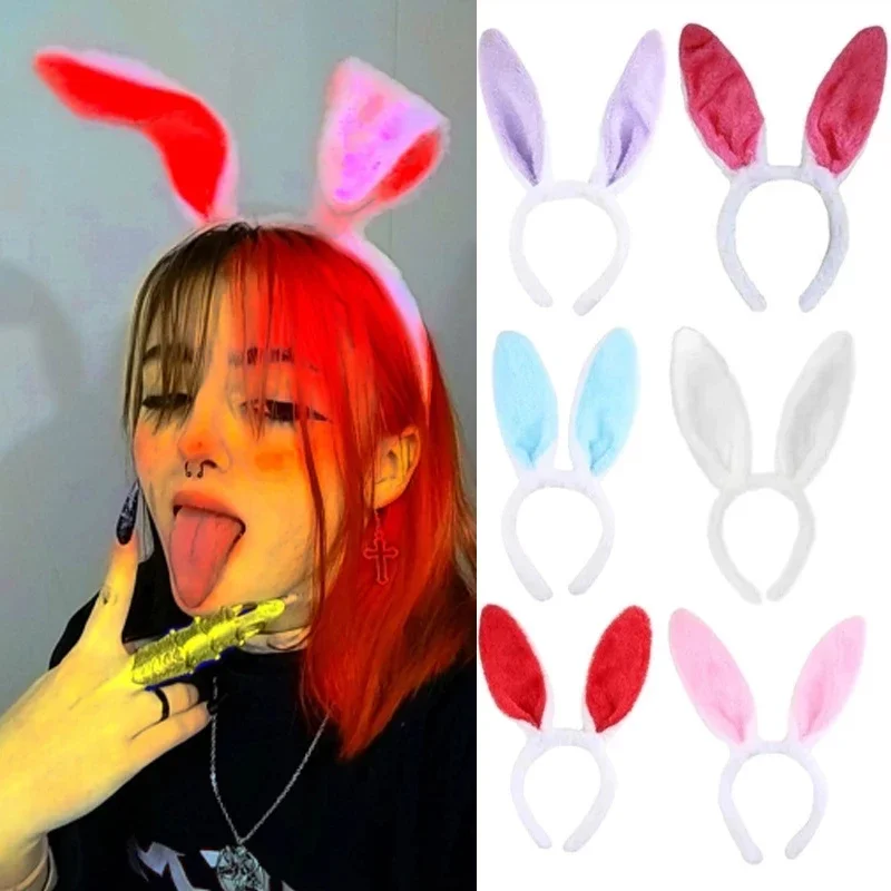 Śliczne puszyste uszy królika opaski do włosów dla kobiet Halloween wielkanoc Anime Cosplay obręcz do włosów nakrycia głowy z pałąkiem na głowę akcesoria do włosów 2021