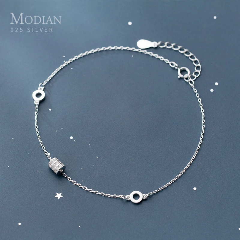 

Modian Classic 925 Sterling Silver Geometric Oval Hollow Round Bracelet for Women Gift Link Chain Bracelet Anklet Fine Jewelry