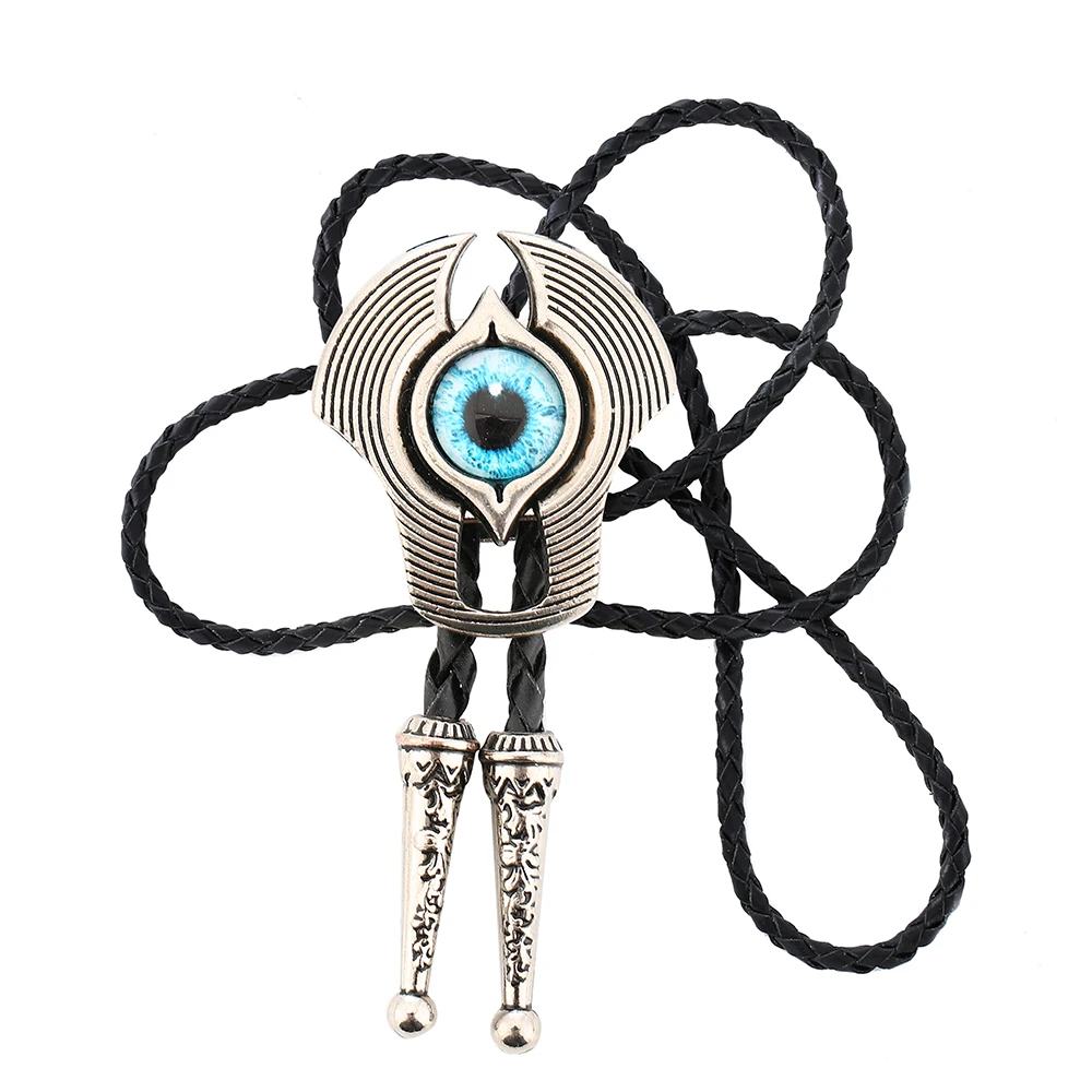 Leather tie Titanium steel color men\'s crystal glass wide-eyed poirot tie 2020 bolo tie