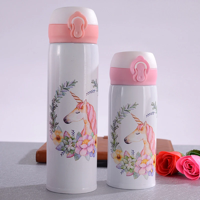 Cute Unicorn Thermos Bottle Stainless Steel Thermal Mug Bouncing Lid Water Bottle for Children Girls Gifts Portable Drinkware