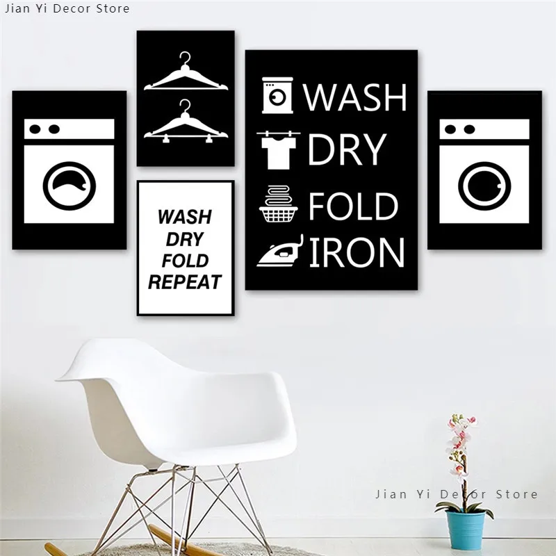 Washing Machine Black And White Laundry Wall Art Canvas Painting Nordic Posters And Prints Pictures For Living Room Home Decor