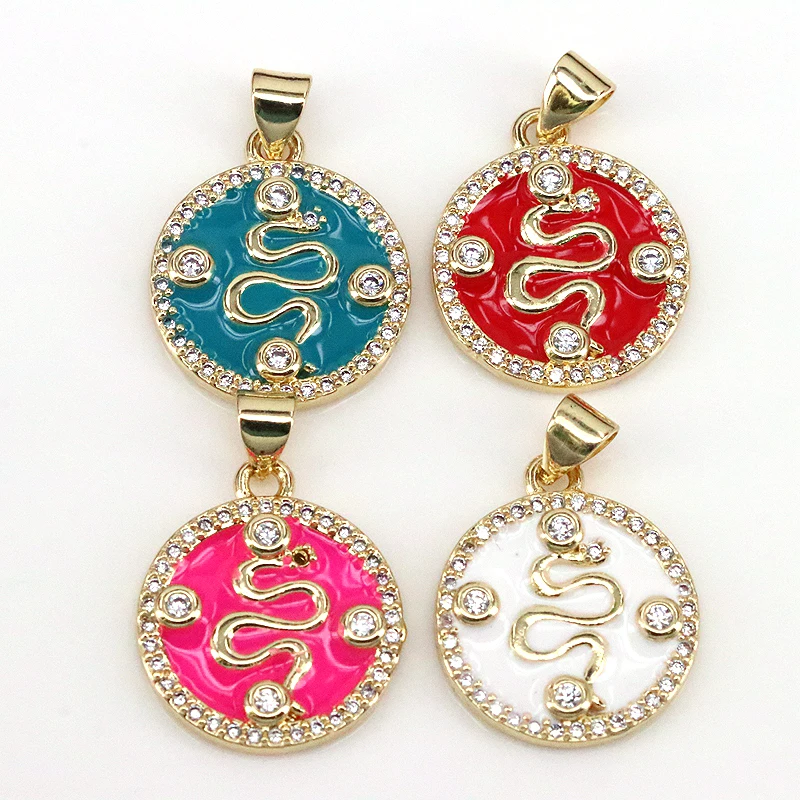 

10Pcs Colorful Enamel Snake on Round Coin Pendant,Gold Plated Snake Cz Micro Pave Pendant,Enamel Pendant,Enamel Jewelry