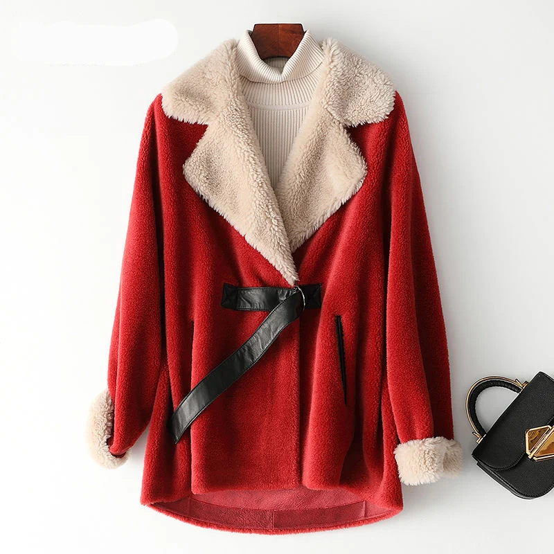 Inverno real pele para mulher australiana casacos de lã grosso quente elegante solto grande tamanho longo outwear estilo natal casaco para mulher