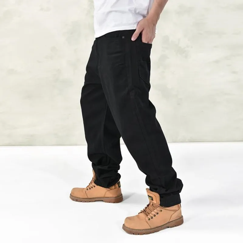 Men Loose Black Denim Long Pants Male Skateboard Baggy Hip Hop Rap Jeans Punk Style Street Dance Trouses Straight Overalls