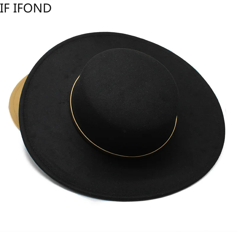 Cappello a cilindro Derby da chiesa nero a tesa larga con decorazioni a catena in metallo cappello fedora in feltro solido cappello da festa in lana cappello Jazz