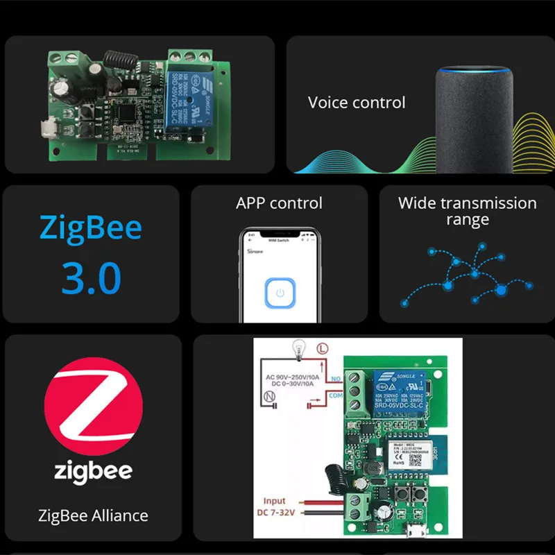 Tuya Zigbee Jog Inching Switch Module ,USB 5V 7-32V DIY Smart Switch, Works with eWeLink Zigbee Bridge, Voice Control by Alexa