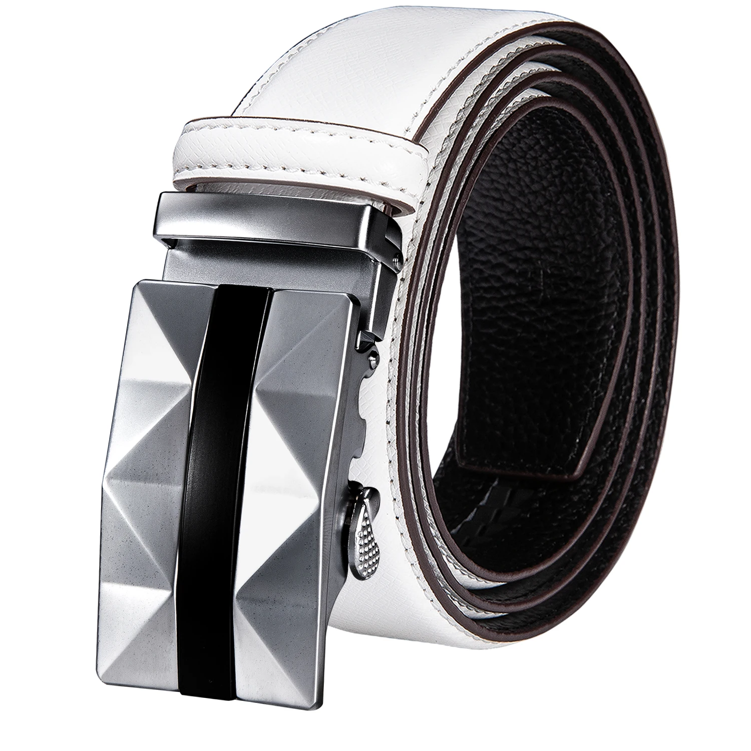 

White Real Leather Mens Belts Automatic Buckles Men Belt Ratchet Waistband Straps for Dress Jeans Sliding Buckle Easy Release