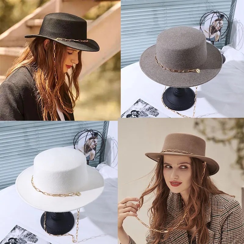 

Fedora Hat Women Wool100% Hats Luxury Hat Wide Brim Chapeu Fedora Homem Panama 2021Autumn Winter Hat Hat Size 55-58CM