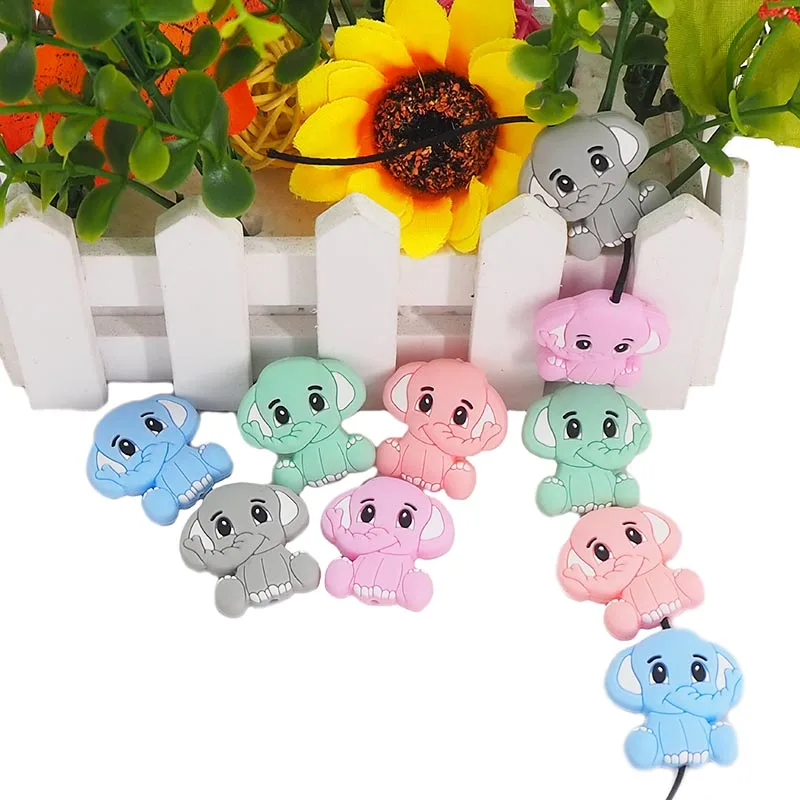 Chenkai 50PCS BPA Free Elephant Baby Teething Beads Cute Silicone  Beads For Food Grade Infant Nursing Teether Toy Accessories