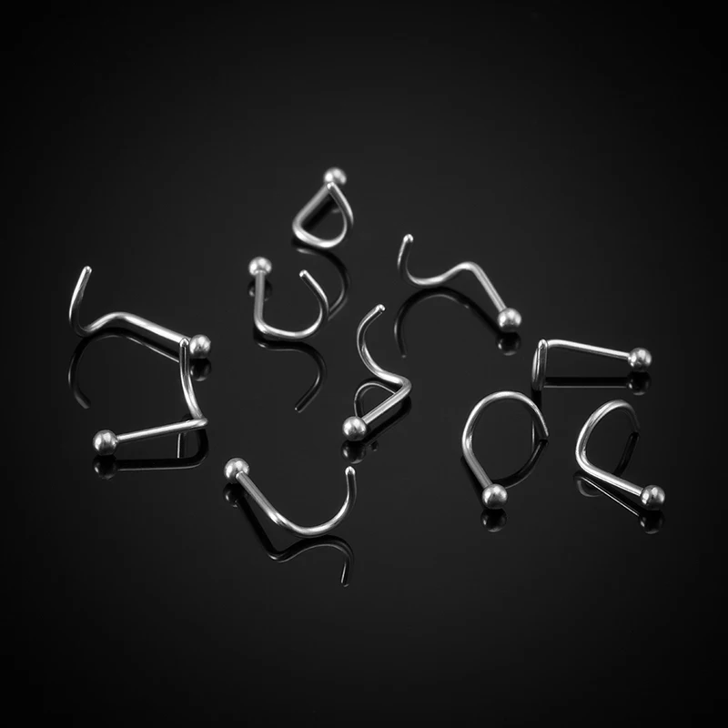 10 Stück Edelstahl Nasenstecker Set Nasenpiercing Set Nasenring Nariz Knochen Ohrstecker Schrauben für Mann Frauen Nasenloch Körperschmuck 20G – Detail 12