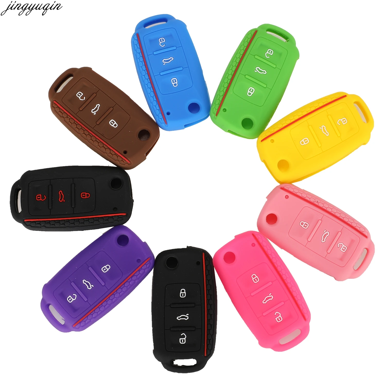 Jingyuqin Remote Car Key Cover Silicone Protective Case For VW Bora Golf Tiguan Polo Passat CC SEAT Skoda Mk6 Octavia 3 Buttons