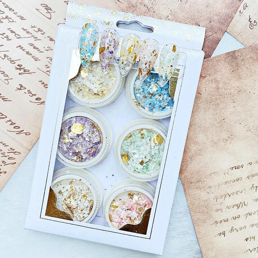 

6colors Aurora Powder Marshmallow Powder Marble Stone Nail Glitter Nail Powder Dust Sequins Manicure Nail Art 3D Decorations