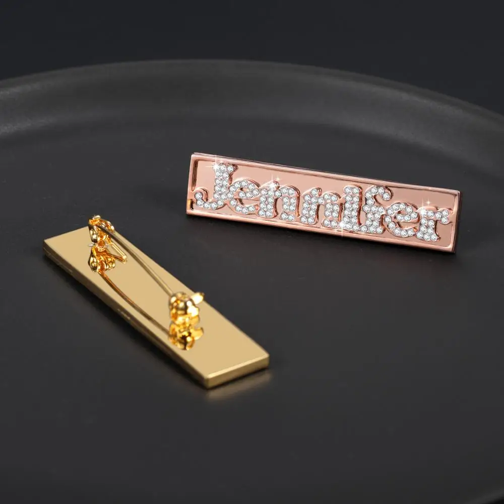 Personalized Custom Name Brooch/Iced Out Name Lapel Pin  Gold Stainless Steel Name Brooch 3D Effect Broochs Women Jewelry Gift