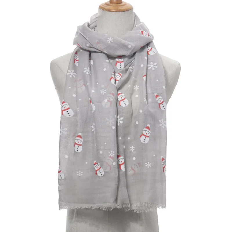 Fashion Christmas Snowman Print Woman Scarf Comfort Cotton Scarves 180-70cm A Long Scarf Wraps Shawl Outdoor Neckerchief