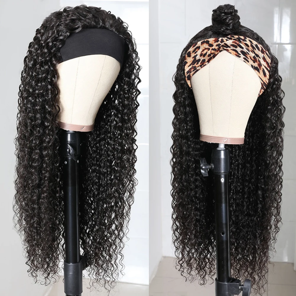 

DLME Afro Kinky Curly Headband Wigs For Black Women 24 Inch Synthetic Hair Mix Wig 150% Density Glueless Wig With Head band