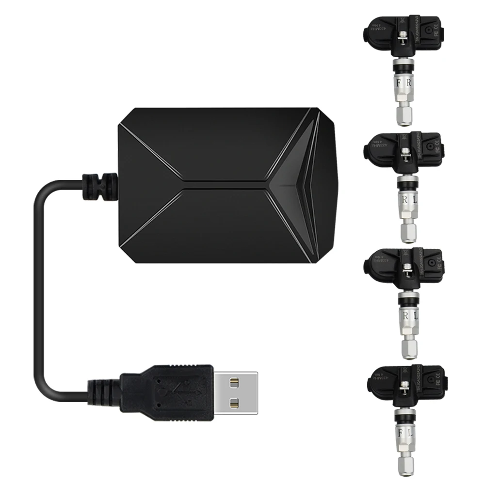 New TPMS for Android CAR DVD Car Tire Pressure Monitoring System USB Tire Sensors Alarm Monitoring System 4pcs/kit