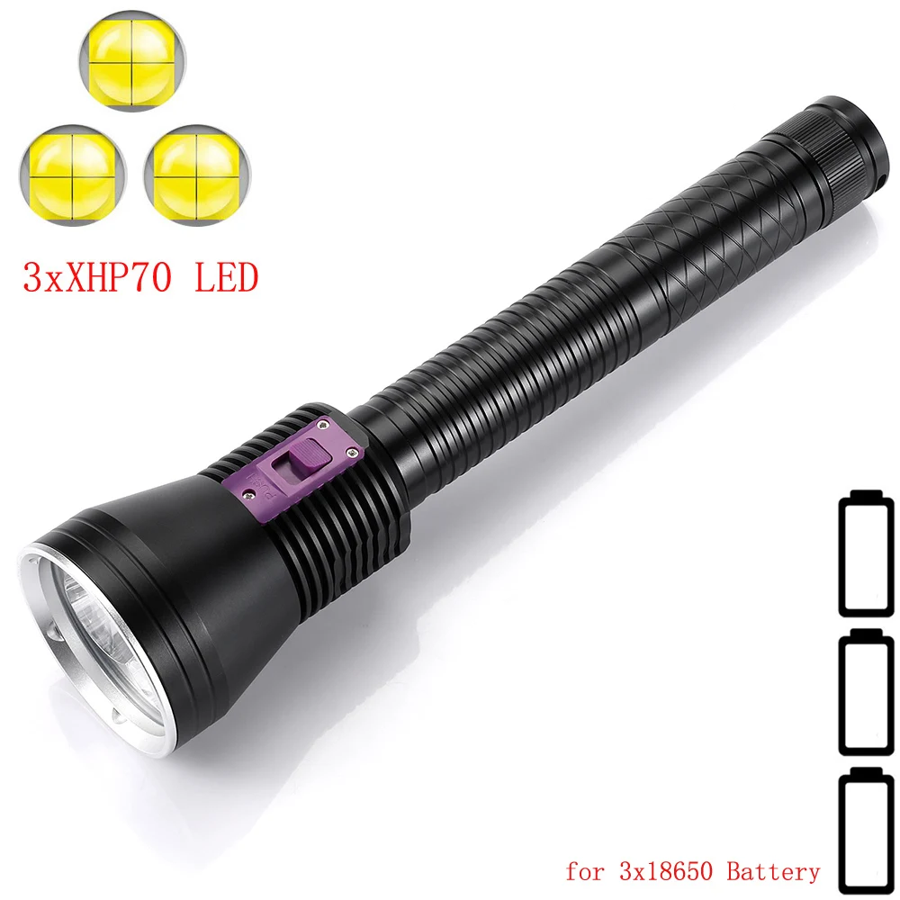 3 x XHP70.2 High Lumens LED Diving Flashlight White / Yellow Light Underwater 100M Waterproof Tactical Hunting Torch Lamp