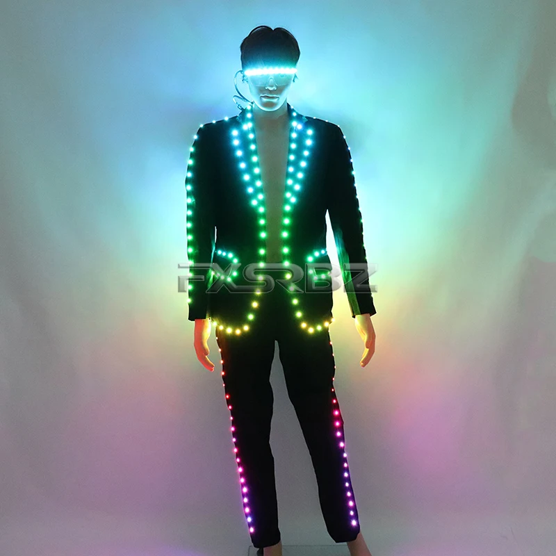 Colore completo HA CONDOTTO Vestito Digitale di Controllo Remoto LED Costume Per Fase di Nozze di Hosting,Bar Discoteca Uomo Abbigliamento Luminoso