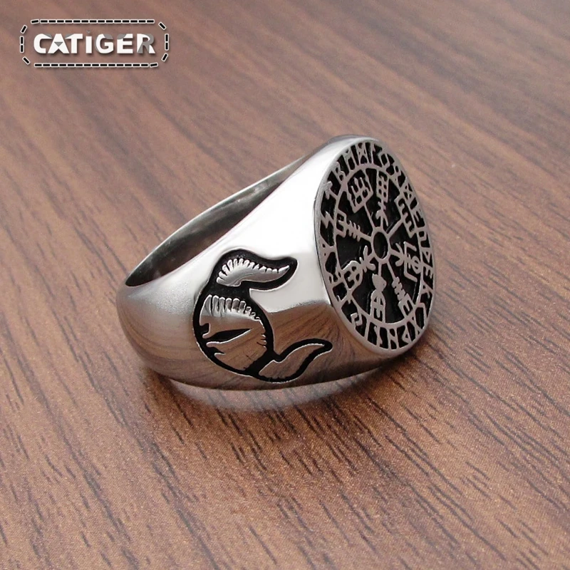 Punk 316L Stainless Steel Nordic Viking Ring Custom Rune beads Signet Caw Scandinavn Odin Symbol Men Jewelry