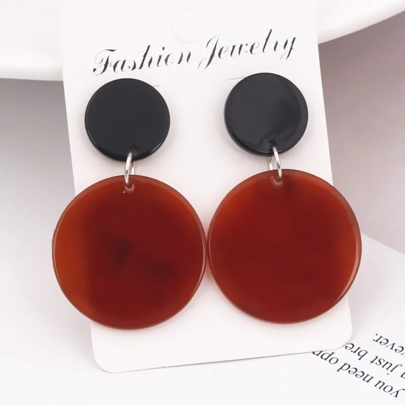 Acrylic Round Rhombus Drop Earrings For Women Brown Gray Color Big Circle Square Ear Acetate Resin Brincos Fashion Jewelry Gift