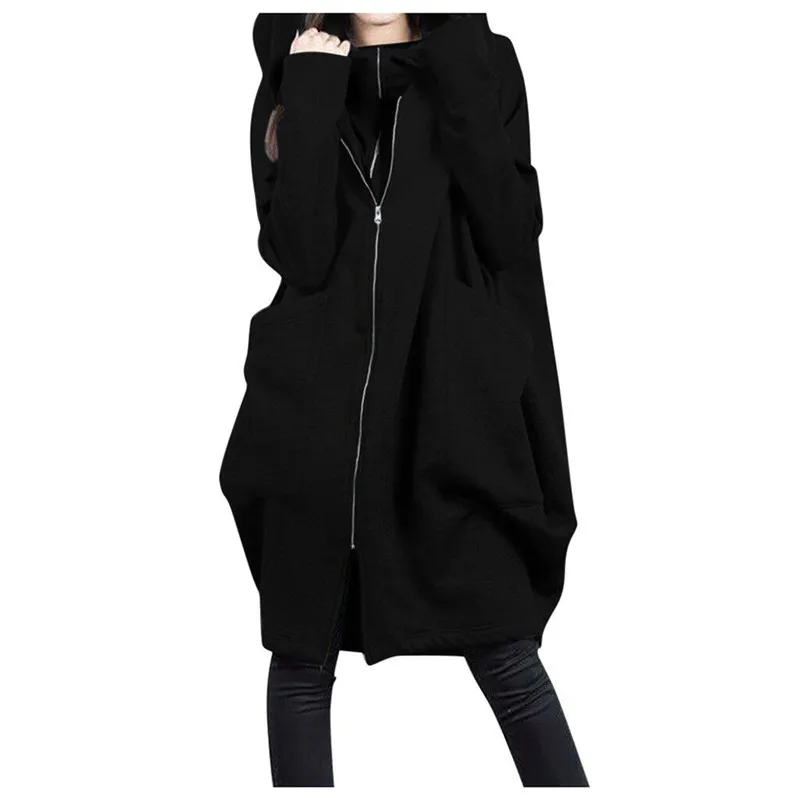 Solid new Hoodies Women Full Zip Warm Pocket Hoodie Street Wear Ladies Pullovers Long Hooded Jacket Coat Top Sweatshirt