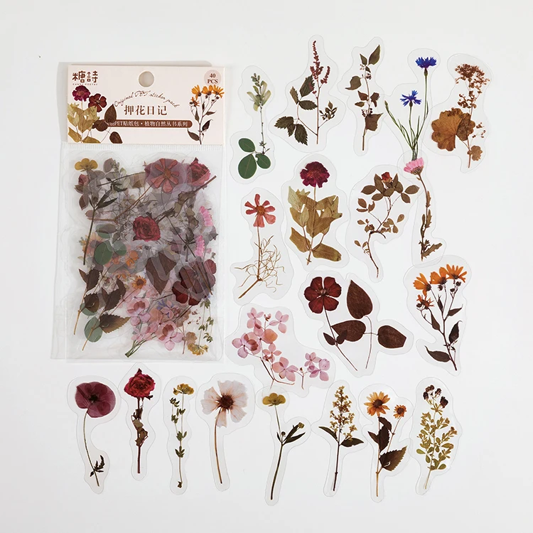 40 stuks/set Plant Natuur Bloem Decoratieve PVC Sticker Scrapbooking DIY Label Dagboek Kantoorartikelen Album Journal Daisy Paddestoel Stick