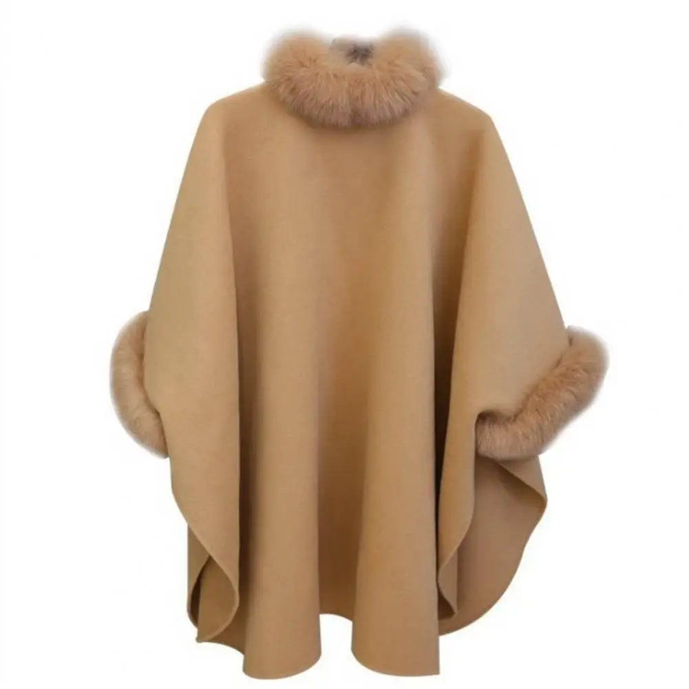 Winter Poncho Women Faux Fur Collar Cape Coat Women Batwing Sleeve Loose Pullover Cloak Coat capes et ponchos пончо женское