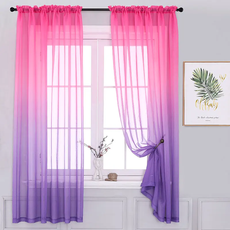 Modern Gradient Tulle Window Curtains For Living Room 3D Color Organza Yarn Sheer Voile Curtain For Bedroom Kitchen Drape Decor