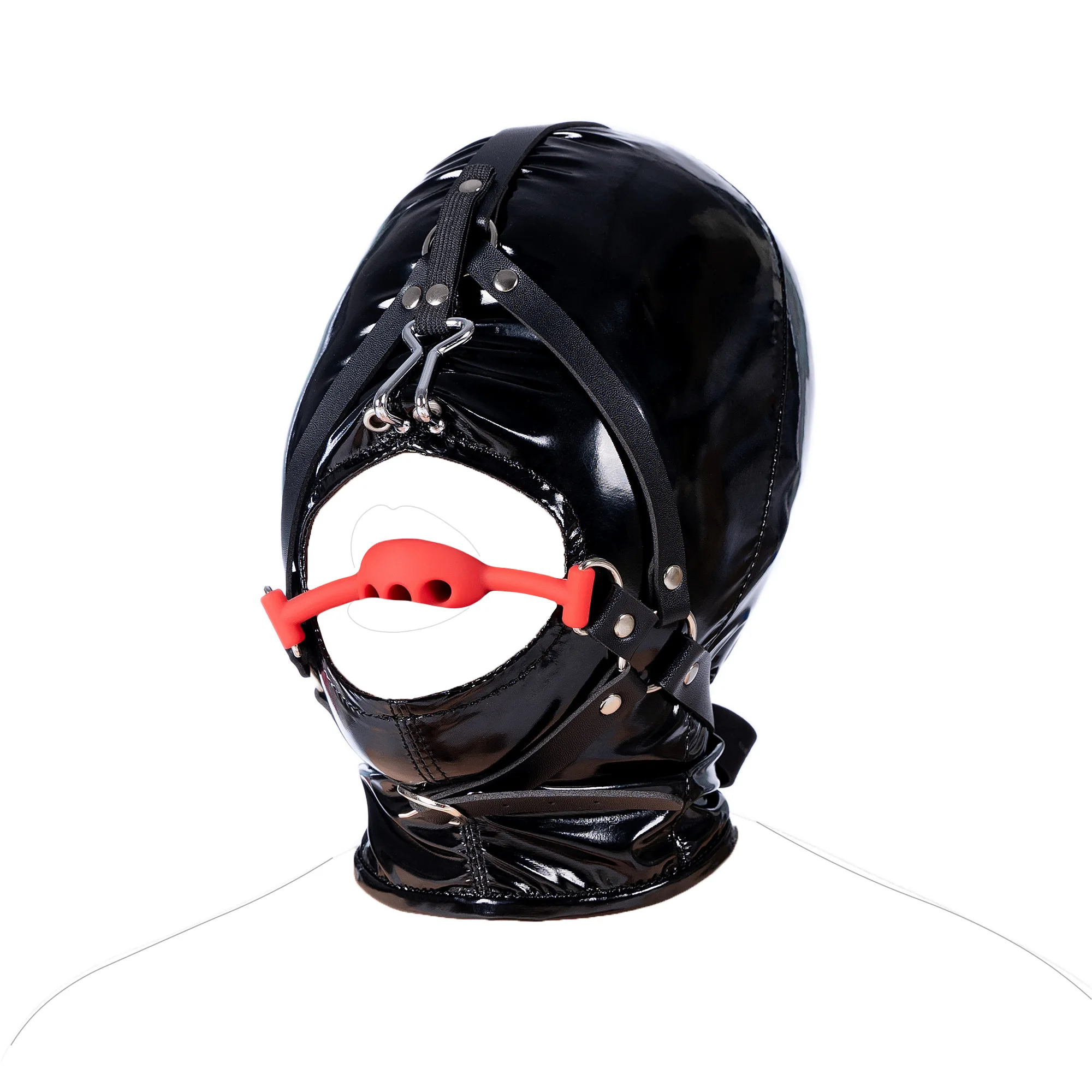 Bdsm Slave Metal Nose Hook Fetish Open Mouth Ball Gag With Nose Clip Sex Toys,SM Leather Head Bondage Hood Breathable Hole Mask