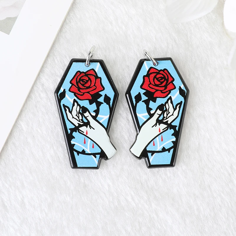 12Pcs Pastel Goth Halloween Charms Coffin Tomb Acrylic Jewlery Findings For Earring Necklace Diy Making