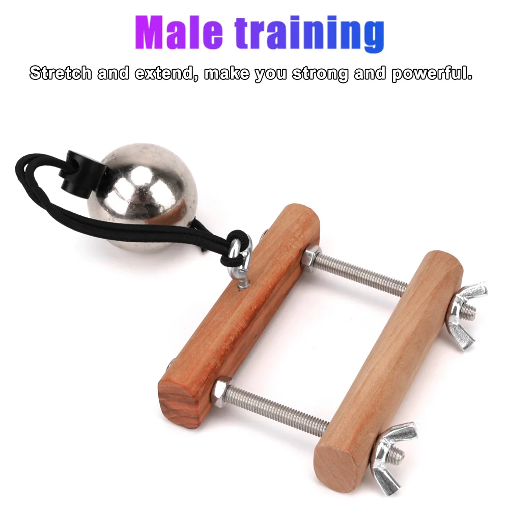 Male Penis Training Wooden Stretcher Metal Ball Scrotum Pendant Ball Penis Rings Clamp Testicle Crusher Male Sex Toys