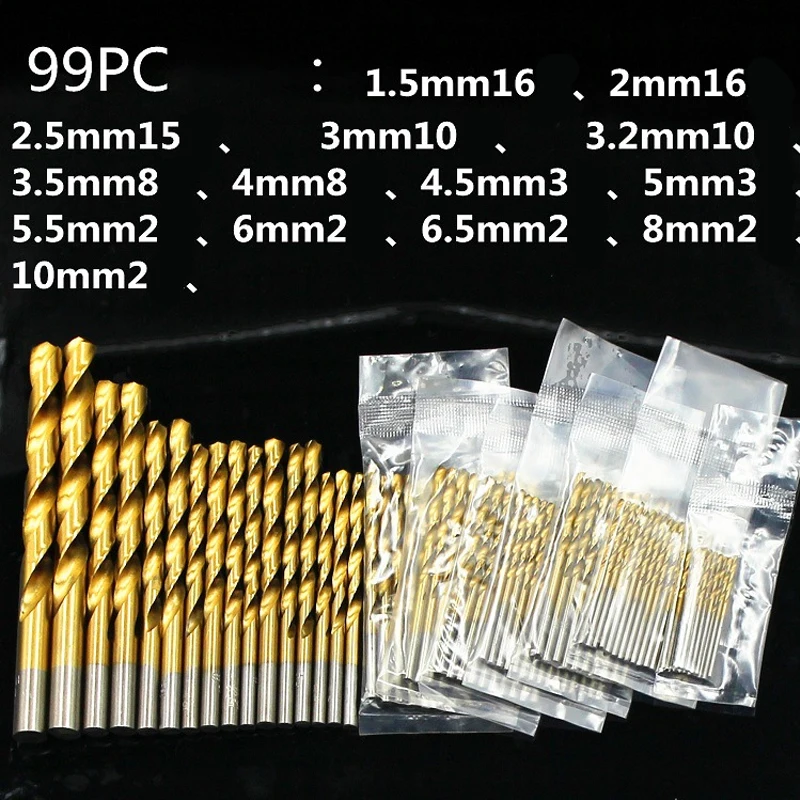 Broca de acero de alta velocidad, vástago recto, Herramientas Eléctricas chapadas en titanio, accesorios de calidad fina con revestimiento de titanio, 50 Uds.