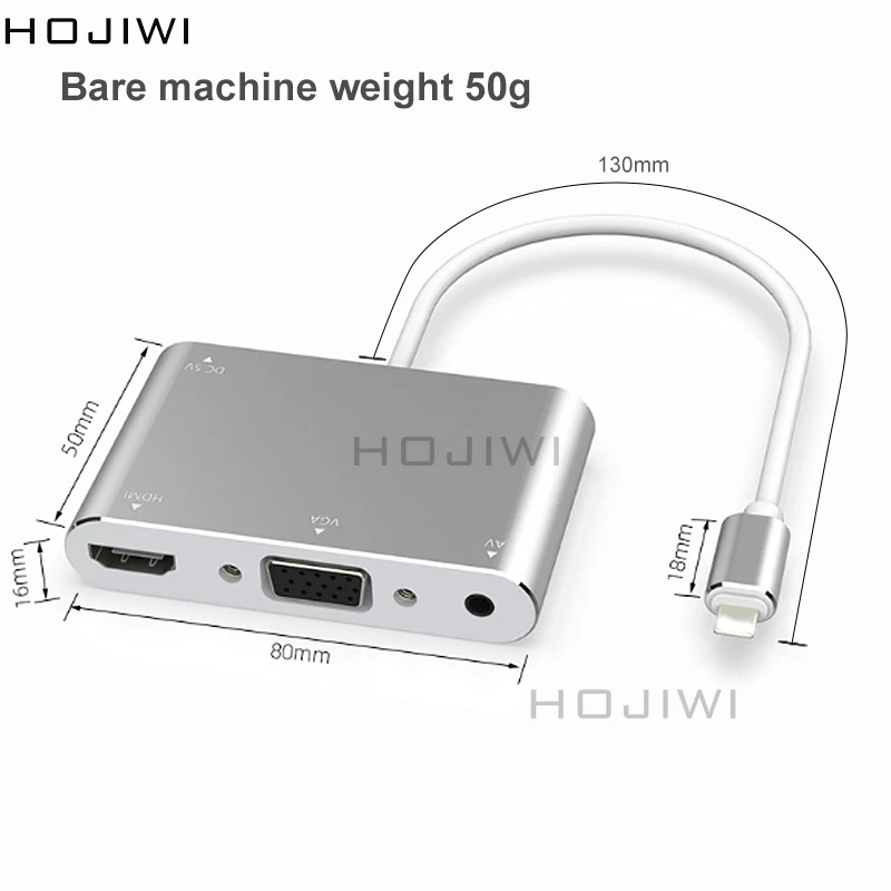 HOJIWI Lightning To HDMI VGA 3.5มม.อะแดปเตอร์ Audio Video อะแดปเตอร์ขยาย HUB OTG สำหรับ iPhone/iPad Air/Mini AD26