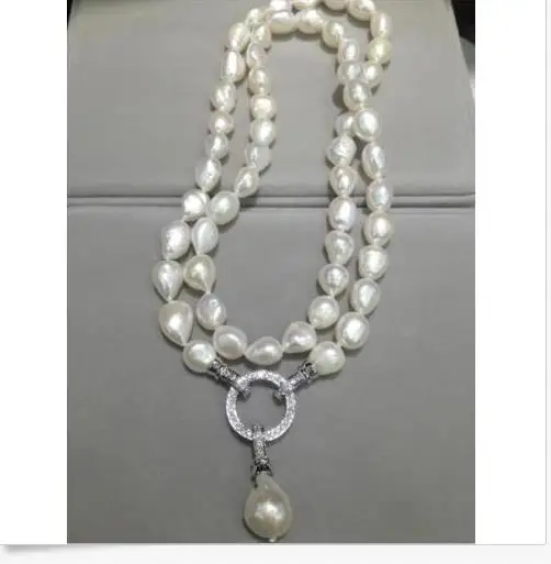 

elegant 11-12mm south sea baroque white pearl necklace +pendant 18inch