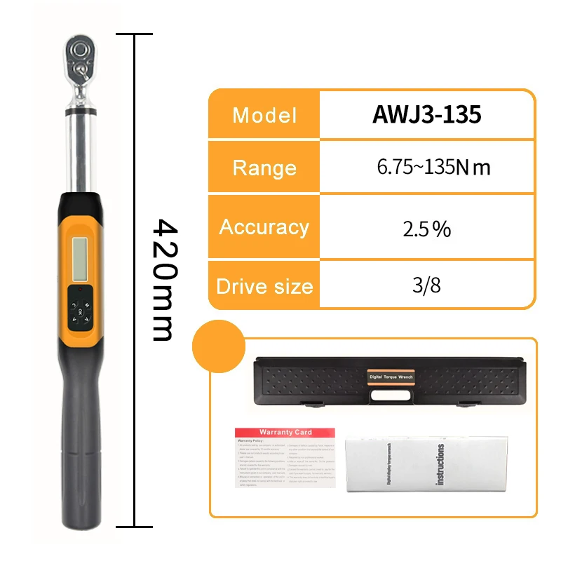 ALIYIQI AWJ3-135N.M 99.57 FT,LB 1195 IN.LB 1376.61 KGF.CM 3/8 Economical High Precision Digital Display Torque Wrench